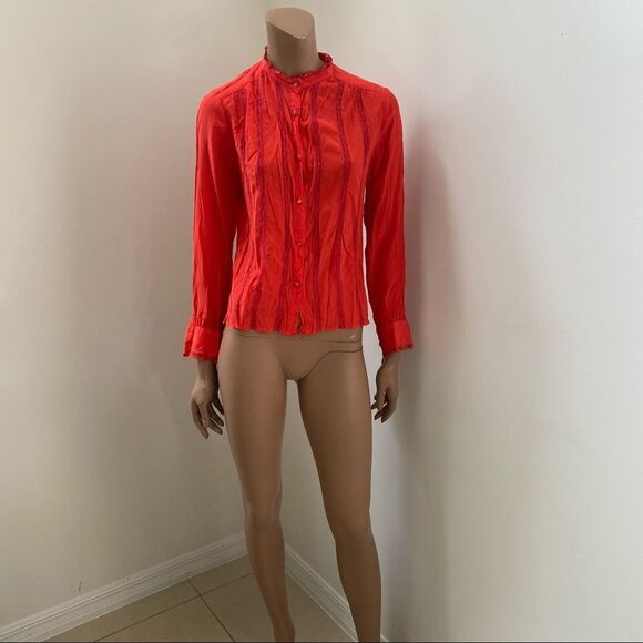Celine Paris Vintage Red Button Down Silk Blouse S - Picture 4 of 12